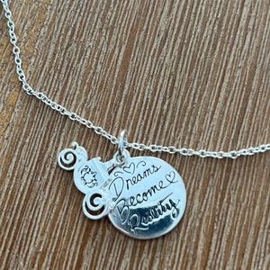 Disney Cinderella "Dreams Become Reality" Carriage Pendant Necklace Silver Tone